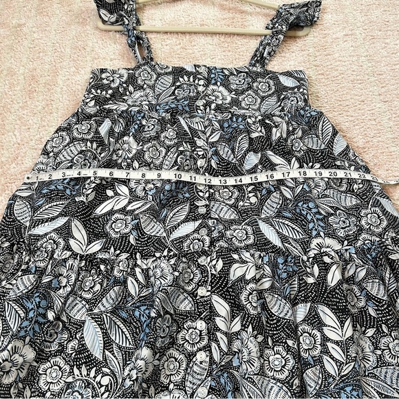 Summersalt Black White Blue Floral Midi Babydoll Dress Tiered Ruffle Hem Size M - Picture 8 of 11